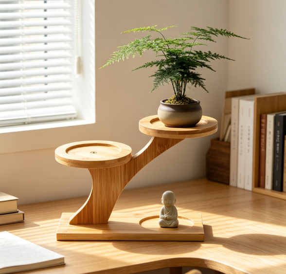 Solid Wood Multi-Tier Corner Desk Plant Shelf - Image 2