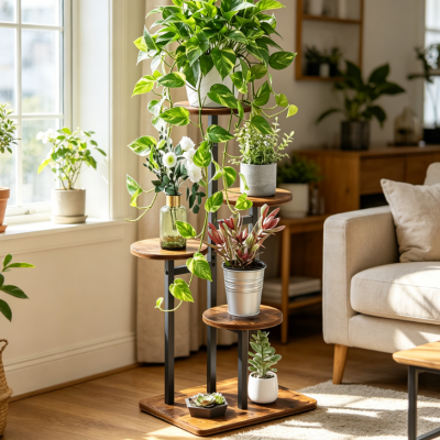 4-Tier Vintage Wood Multi-Layer Plant Stand