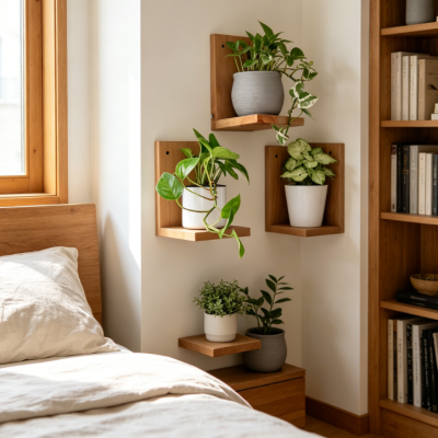 Solid Wood L-Shaped Floating Plant Shelves 3 Pack