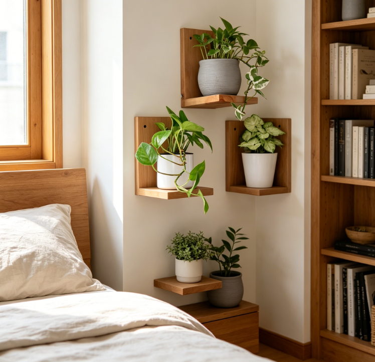 Solid Wood L-Shaped Floating Plant Shelves 3 Pack