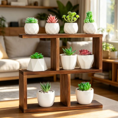 Small 3-Tier Wooden Windowsill Plant Shelf
