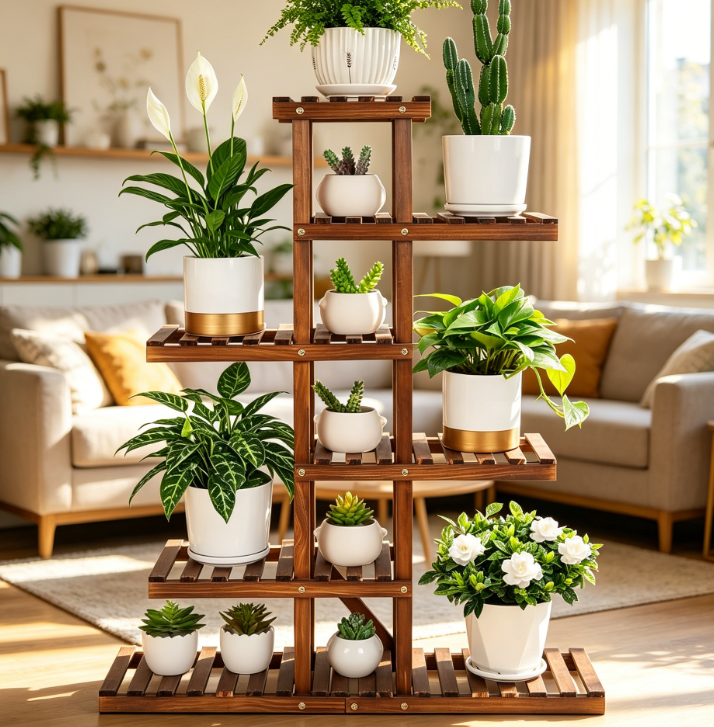 Narrow 6-Tier Rustic Wood Corner Plant Stand