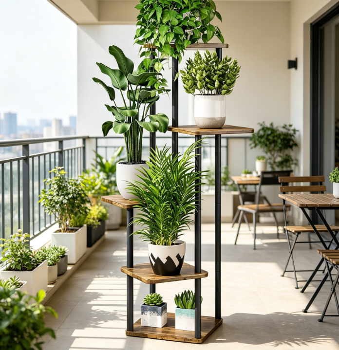 5-Tier Wooden Flower Plant Shelf Black - Image 2