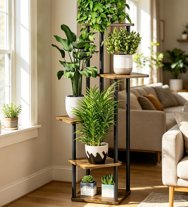 5-Tier Wooden Flower Plant Shelf Black