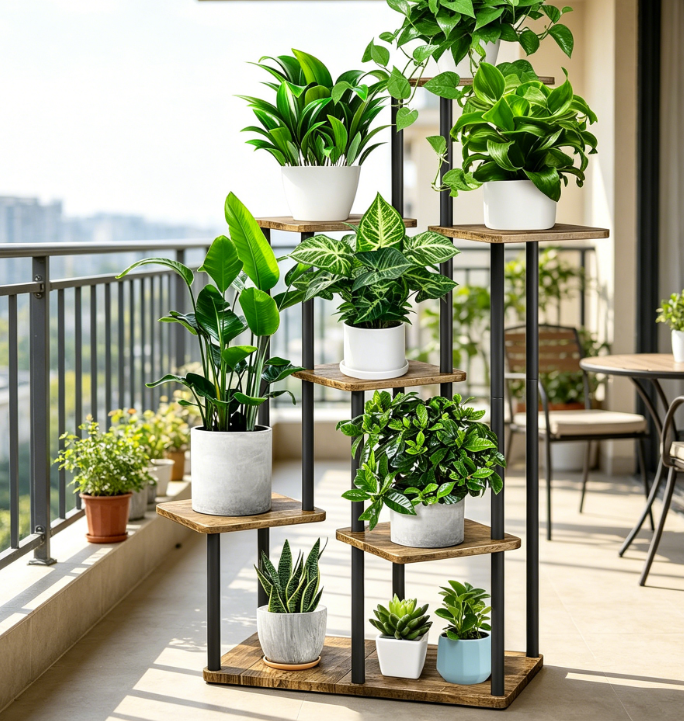 7-Tier Wooden Flower Plant Shelf Black - Image 2