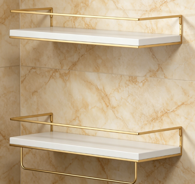 Floating Wall Shelf with Towel Bar, Decorative Bathroom Storage Organizer - Image 2