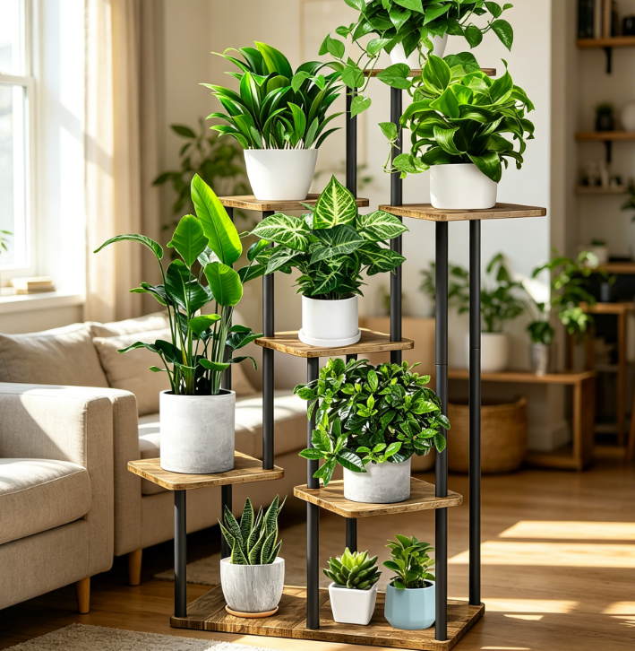 7-Tier Wooden Flower Plant Shelf Black