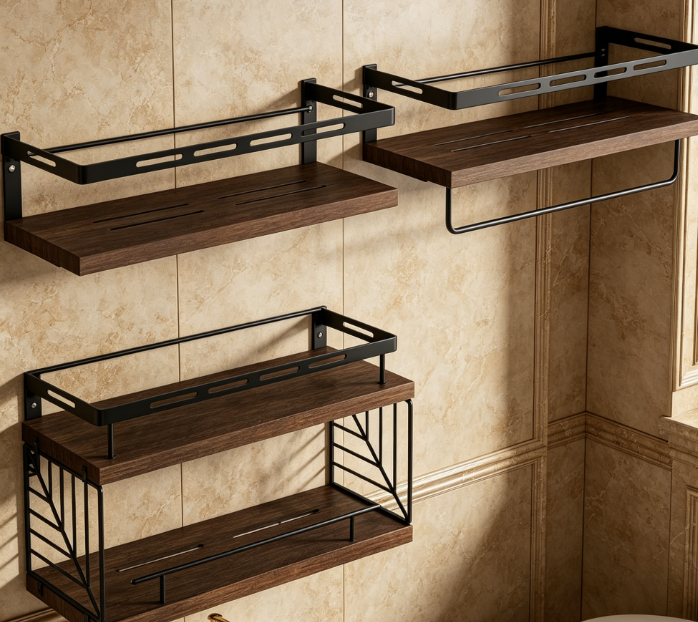 3-Tier Toilet Storage Rack, Wall-Mounted Bathroom Organizer with Metal Frame - Image 2