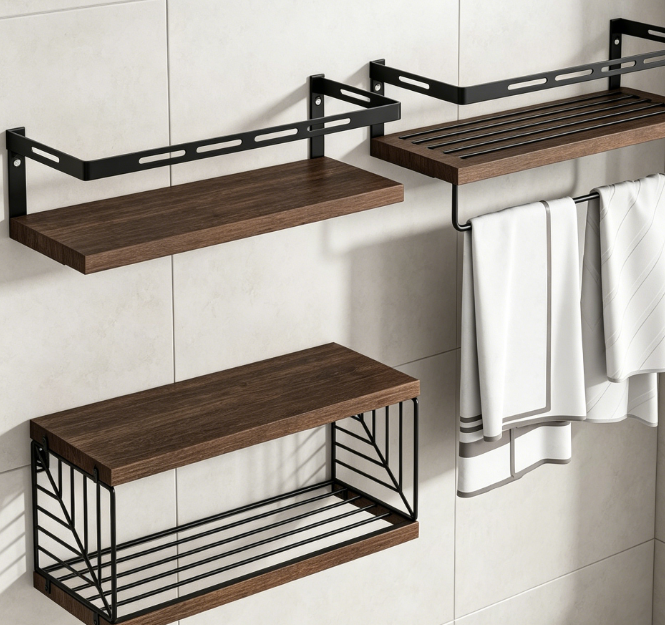 3-Tier Toilet Storage Rack, Wall-Mounted Bathroom Organizer with Metal Frame