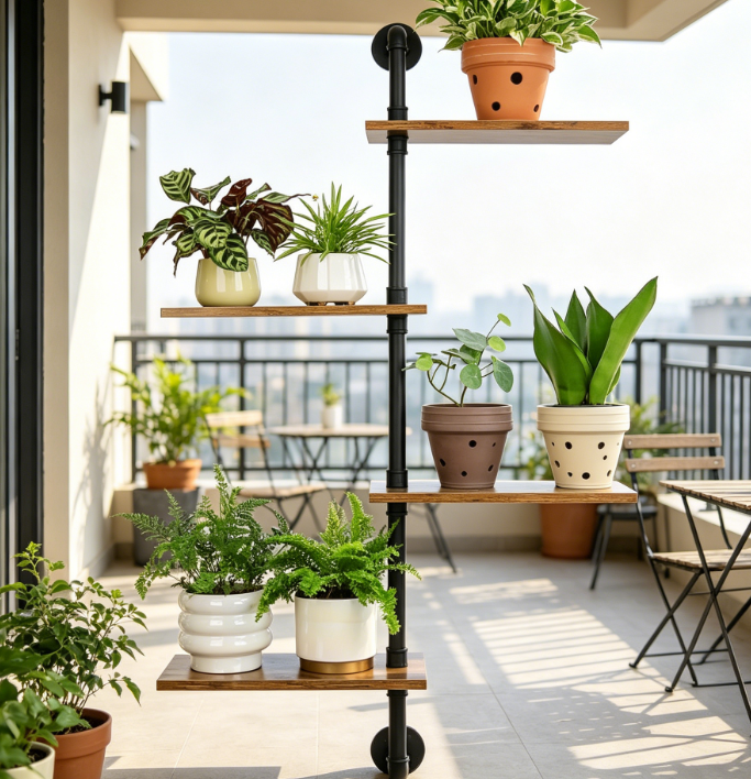 Rotating Solid Wood Wall-Mounted Plant Shelf 4 Tiers - Image 2