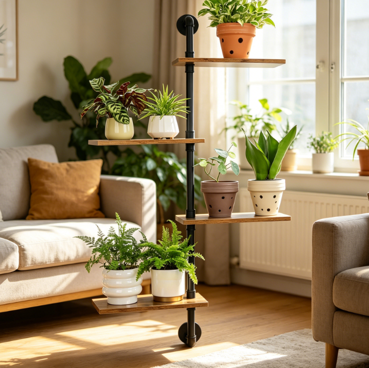 Rotating Solid Wood Wall-Mounted Plant Shelf 4 Tiers