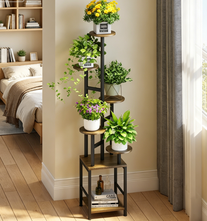 6-Tier Metal Multi-Layer Plant Shelf with Grow Light - Image 2