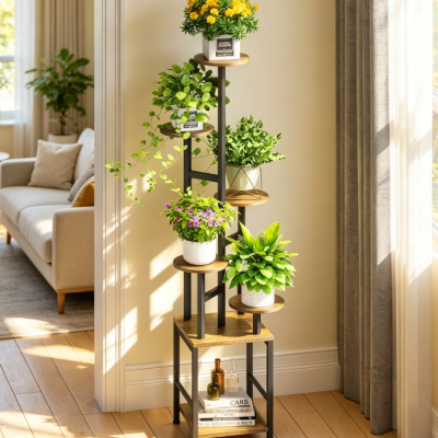 6-Tier Metal Multi-Layer Plant Shelf with Grow Light