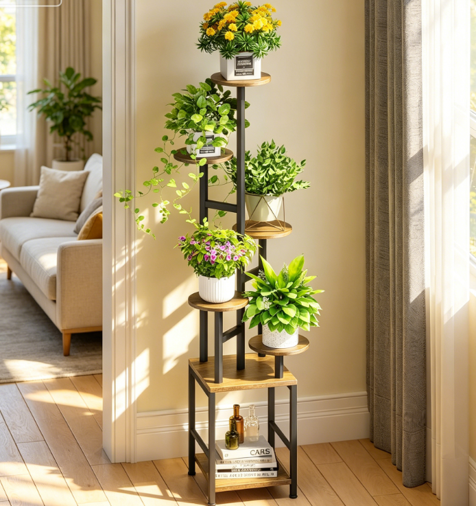 6-Tier Metal Multi-Layer Plant Shelf with Grow Light