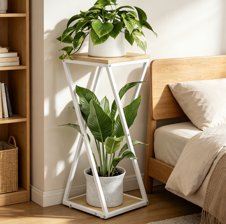 Tall Wood & Metal Corner Multi-Tier Plant Stand - Image 2