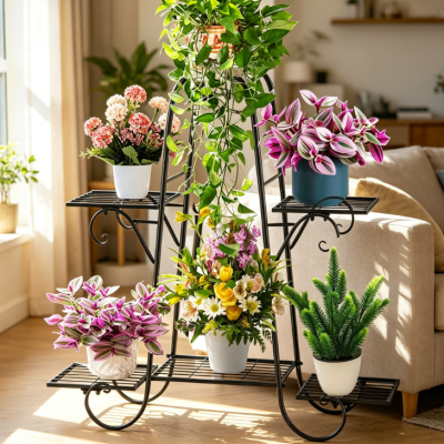 6-Tier Black Metal Multi-Layer Plant Stand
