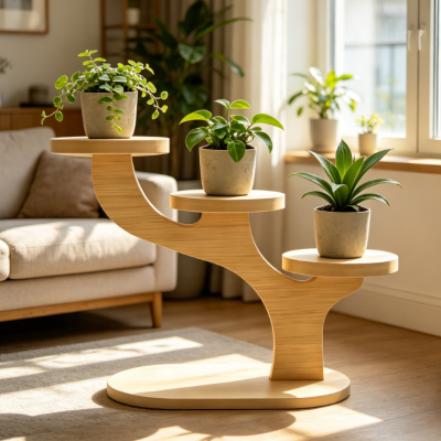 Small Round 3-Tier Wooden Desk Plant Display Stand
