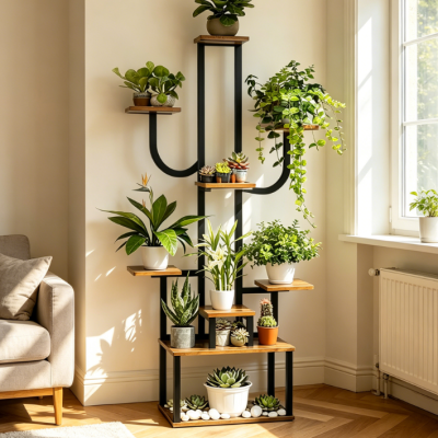 9-Tier Tall Plant Display Stand with Grow Lights