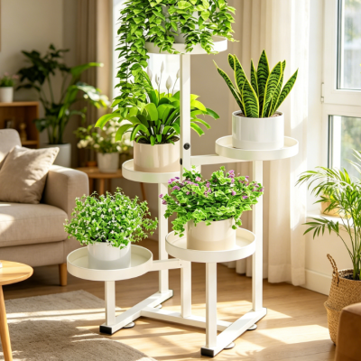 5-Layer White Metal Round Plant Display Stand