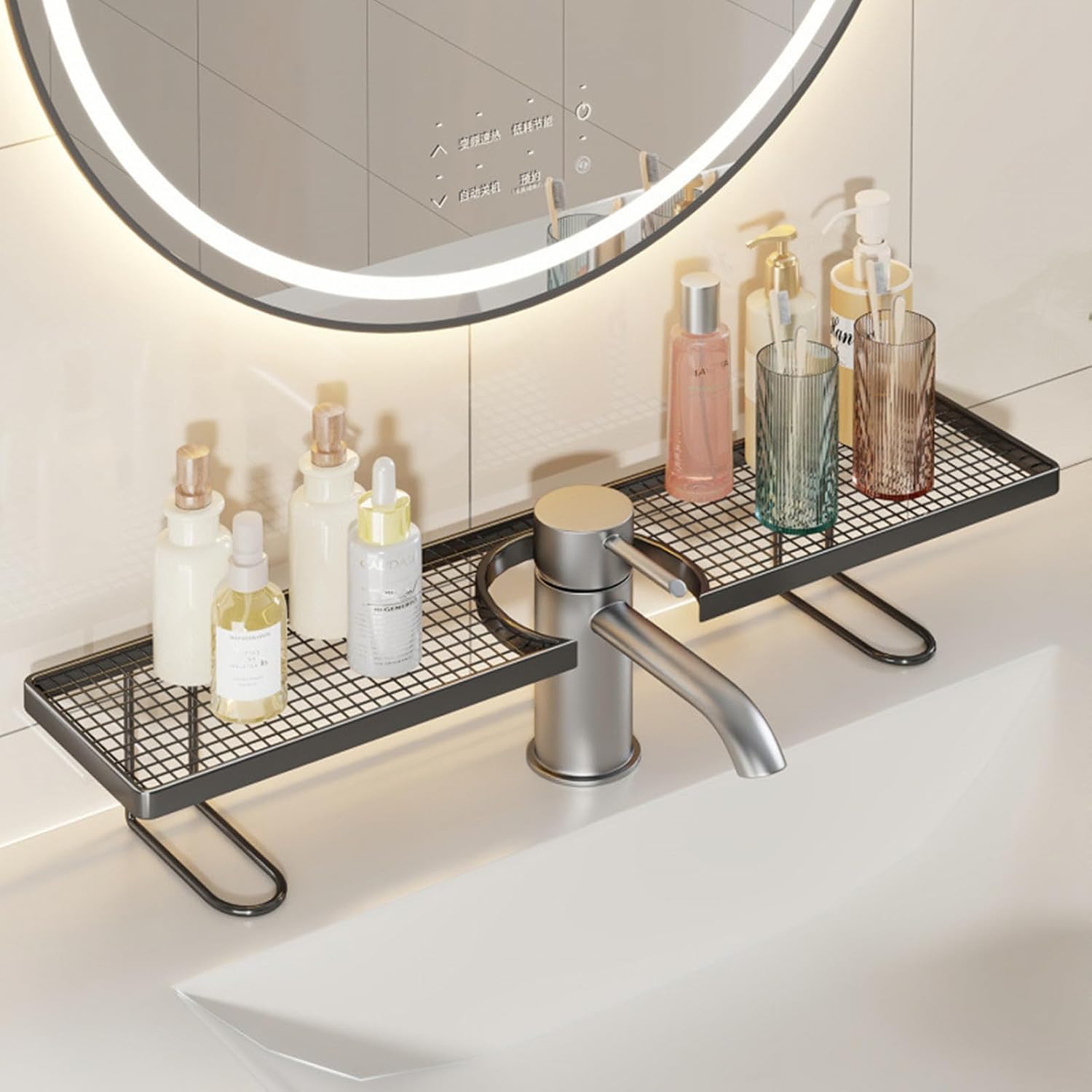 No-Drill Sink Organizer Rack, Tool-Free Washbasin Storage Shelf, Space-Saving Bathroom Counter Organizer