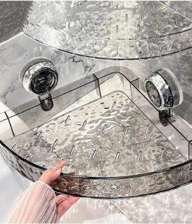 Large No-Drill Suction Cup Corner Shower Caddy, Clear Bathroom Storage Basket